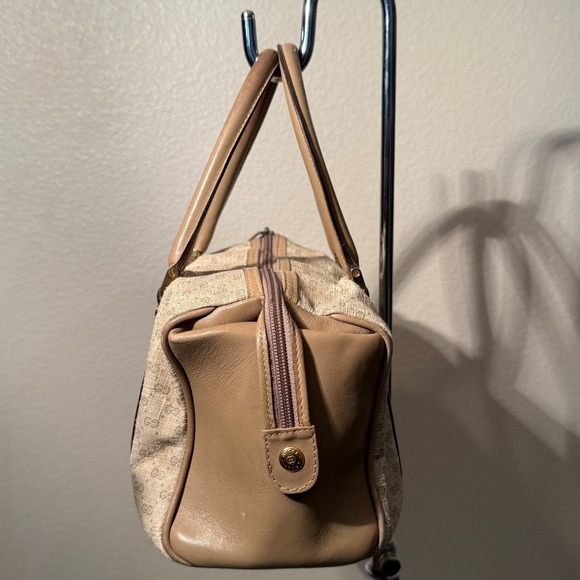 Vintage Gucci GG Monogram Boston Bag Tan Leather Trim top handle FLAW - Picture 5 of 16